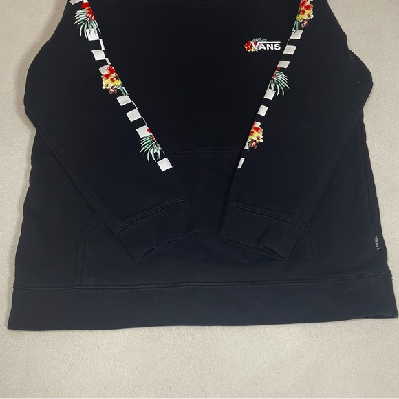 Vans Black Floral Checkerboard Sleeve Hoodie Pullover Sweatshirt Streetwear - Picture 11 of 15